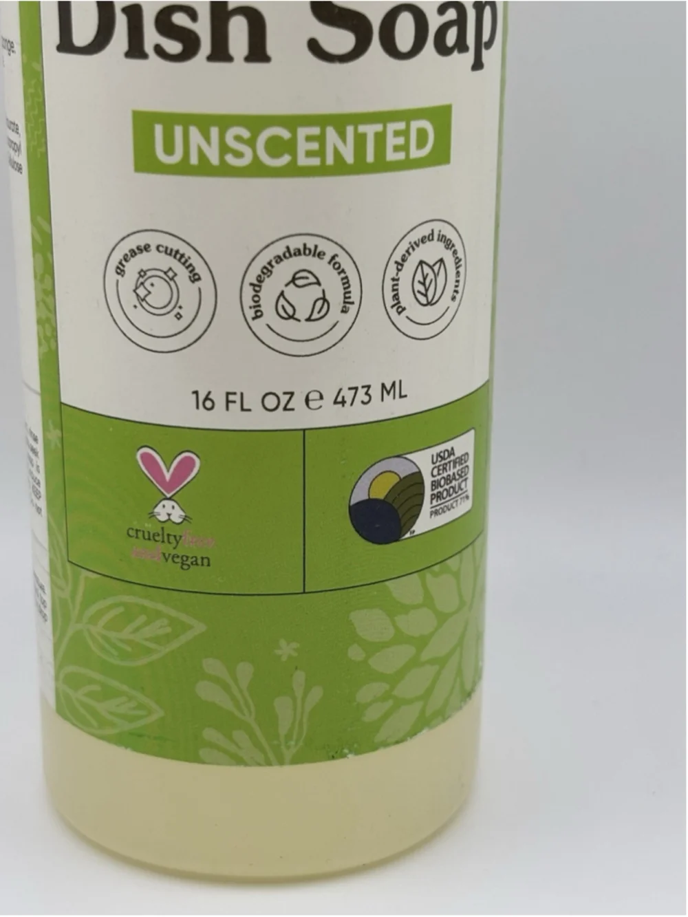 Sky Organics Plant-Based Vegan Unscented Dish Soap, 16 fl oz New
